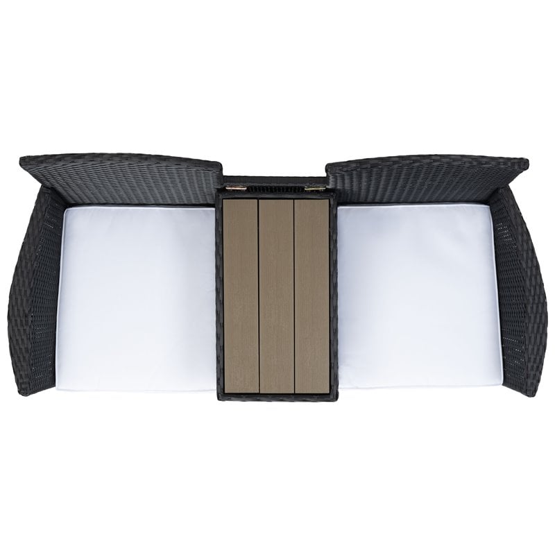 Pemberly Row Polyester Fabric/Foam Patio Loveseat in Black/White Cushion