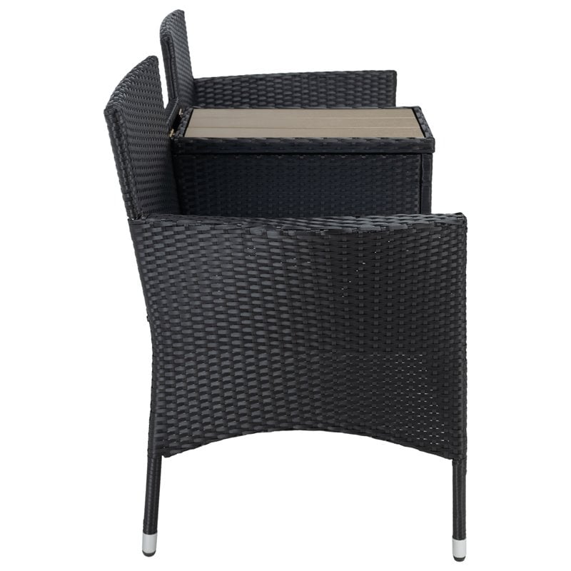 Pemberly Row Polyester Fabric/Foam Patio Loveseat in Black/White Cushion