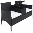 Pemberly Row Polyester Fabric/Foam Patio Loveseat in Black/White Cushion