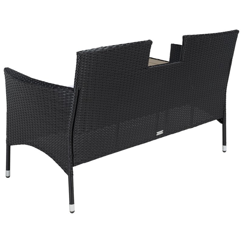 Pemberly Row Polyester Fabric/Foam Patio Loveseat in Black/White Cushion