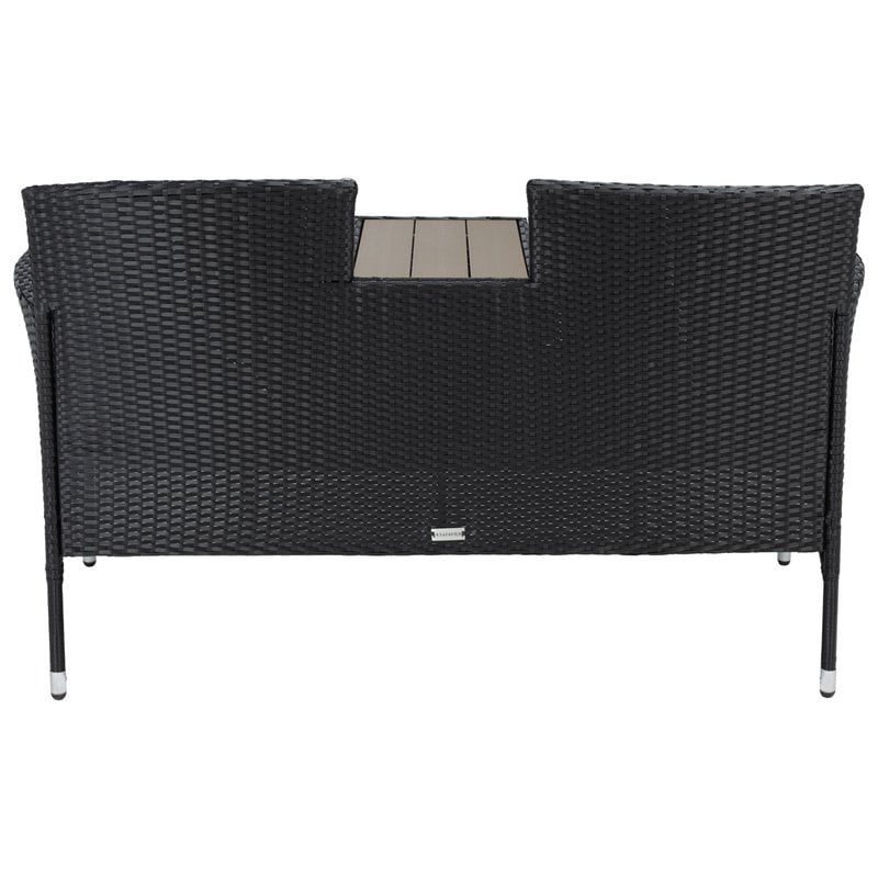 Pemberly Row Polyester Fabric/Foam Patio Loveseat in Black/White Cushion