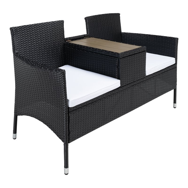 Pemberly Row Polyester Fabric/Foam Patio Loveseat in Black/White Cushion