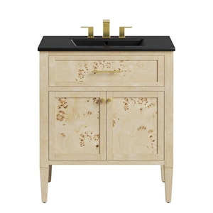 Pemberly Row 30&quot Modern Wood Bathroom Vanity in Black and Burl Oatmeal