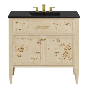 Pemberly Row 36&quot Modern Wood Bathroom Vanity in Black and Burl Oatmeal