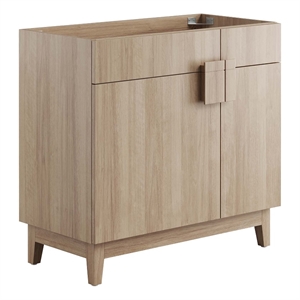 Pemberly Row 36&quot Wood Bathroom Vanity Cabinet with Tapered Legs in Oak
