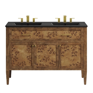 Pemberly Row 48&quot Double Sink Wood Bathroom Vanity in Black and Brown