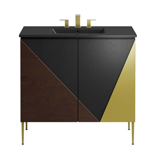 Pemberly Row 36&quot Modern Wood Bathroom Vanity with Tapered Legs in Black