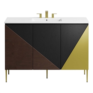 Pemberly Row 48&quot Single Sink Modern Wood Bathroom Vanity in White and Black