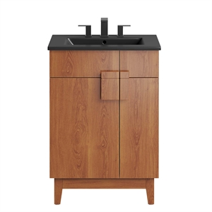 Pemberly Row 24&quot Wood Bathroom Vanity with Tapered Legs in Black/Walnut