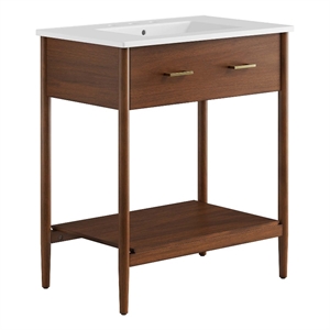 Pemberly Row Contemporary 30&quot Bathroom Vanity in Walnut White