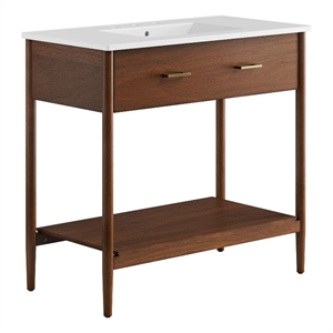 Pemberly Row Contemporary 36&quot Bathroom Vanity in Walnut White