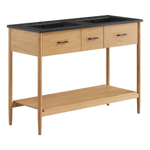 Pemberly Row 48&quot Double Sink Bathroom Vanity in Natural Black