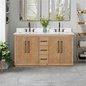 Pemberly Row 60&quot Wood Vanity in Weathered Fir Engineered Stone Top (No Mirror)