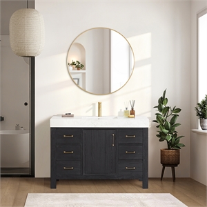 Pemberly Row 48&quot Single Bathroom Vanity in Black with White Composite