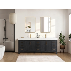 Pemberly Row 84&quot Double Bathroom Vanity in Black with Composite in White