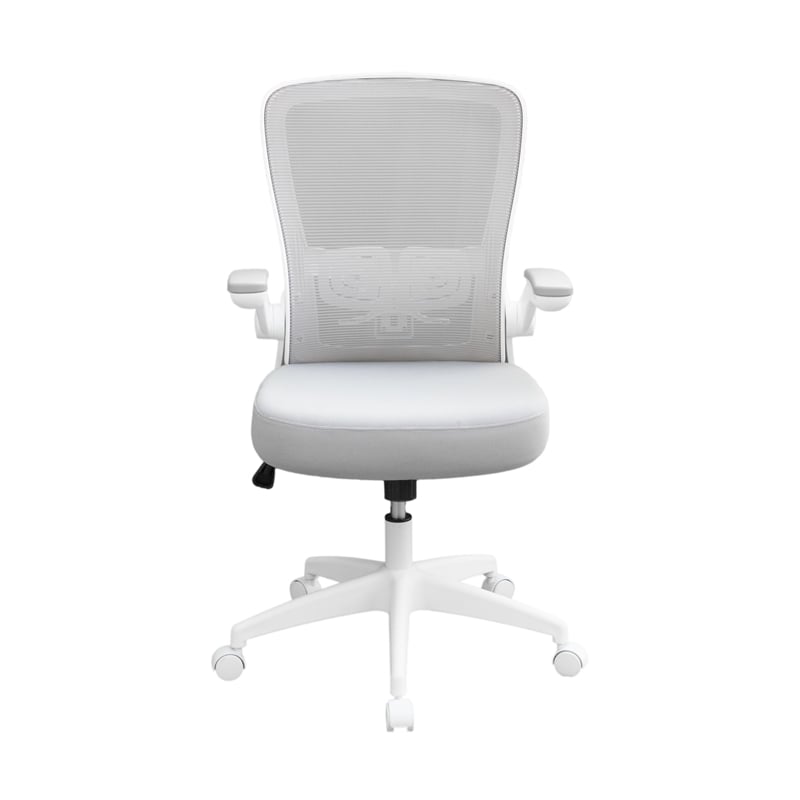 Pemberly Row Mesh Task Chair with Flip Up Arms in Gray/White