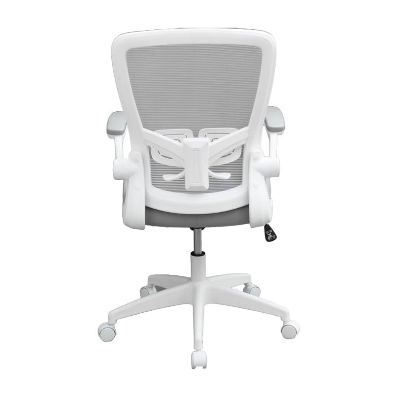 Pemberly Row Mesh Task Chair with Flip Up Arms in Gray/White