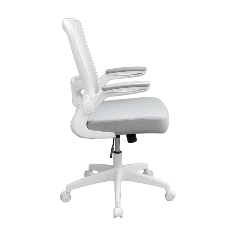 Pemberly Row Mesh Task Chair with Flip Up Arms in Gray/White