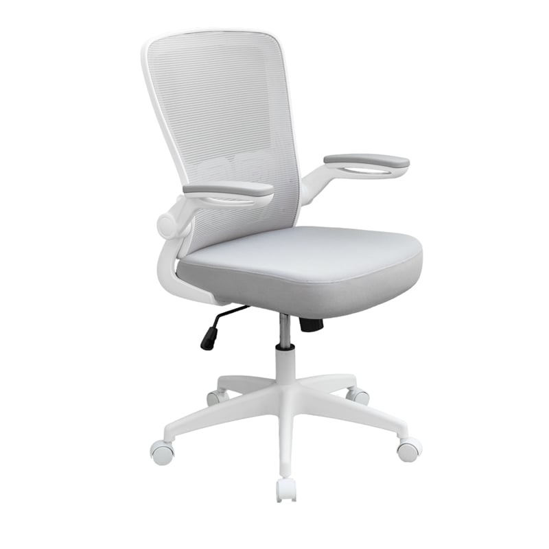 Pemberly Row Mesh Task Chair with Flip Up Arms in Gray/White
