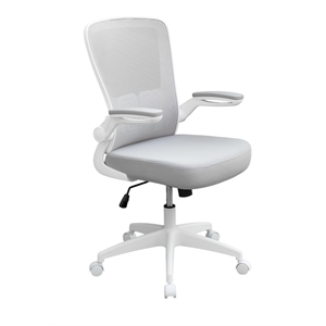 Pemberly Row Mesh Task Chair with Flip Up Arms in Gray/White