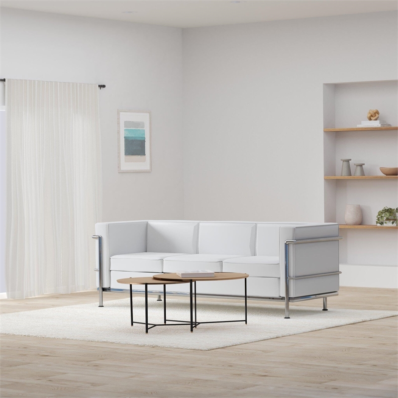 Pemberly Row Modern / Contemporary Regal Leather Sofa in White