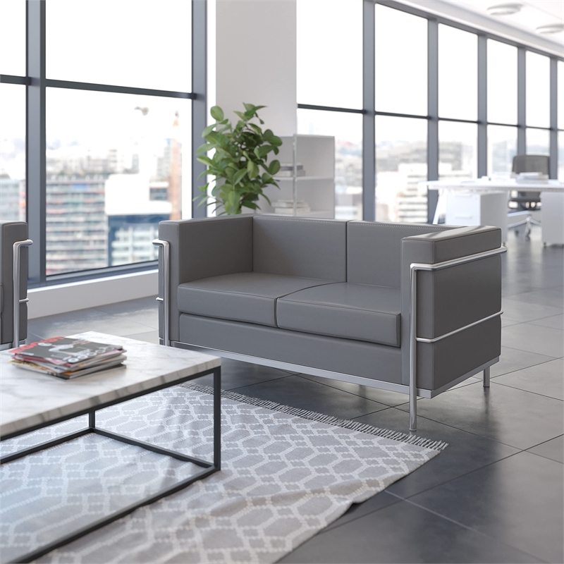 Pemberly Row Modern / Contemporary Leather Love Seat in Black