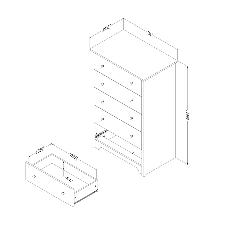 Pemberly Row Contemporary 5-Drawer Chest Dresser Natural Ash