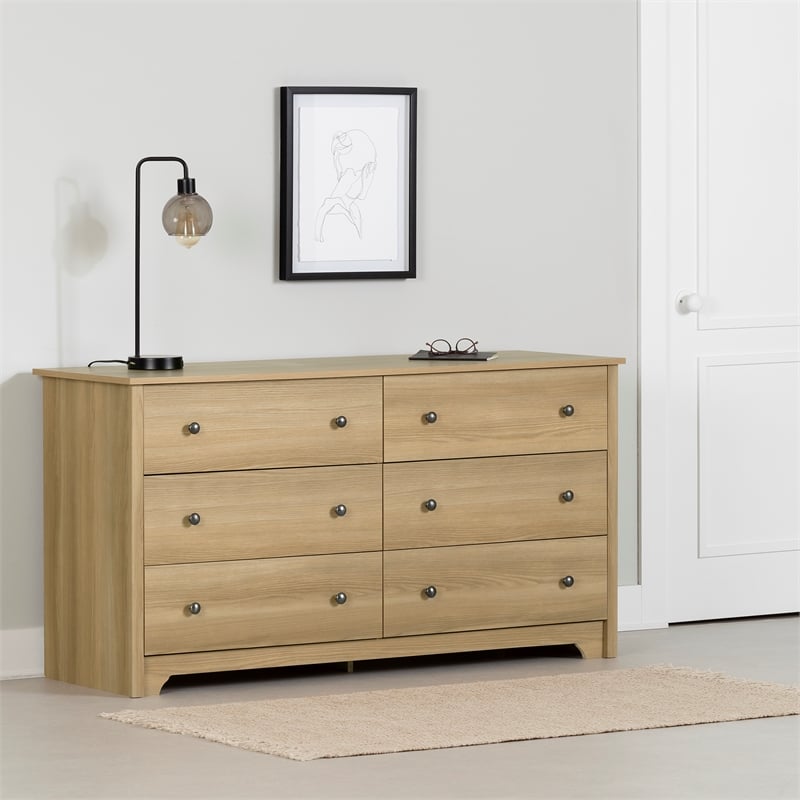 Pemberly Row Engineered Wood Contemporary 6-Drawer Dresser Natural Ash