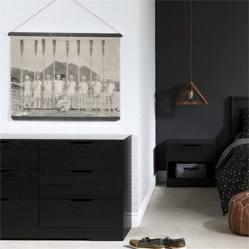 Pemberly Row Wooden Contemporary 6 Drawer Dresser in Black Oak