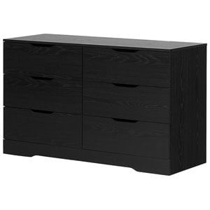 Pemberly Row Wooden Contemporary 6 Drawer Dresser in Black Oak