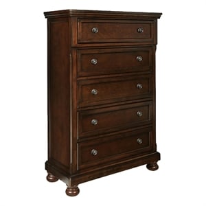 Pemberly Row Traditional 5-Drawer Traditional Wood Chest in Dark Brown