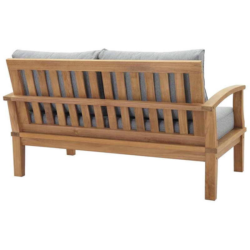 Pemberly Row Modern Wood Patio Teak Loveseat in Natural/Gray