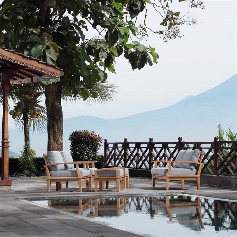 Pemberly Row Modern Wood Patio Teak Loveseat in Natural/Gray