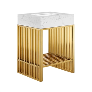 Pemberly Row 24&quot Stainless Steel Bathroom Vanity in White/Gold