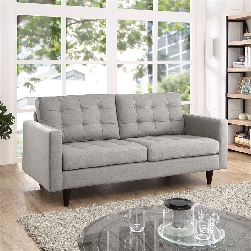Pemberly Row Modern Upholstered Fabric Loveseat in Light Gray