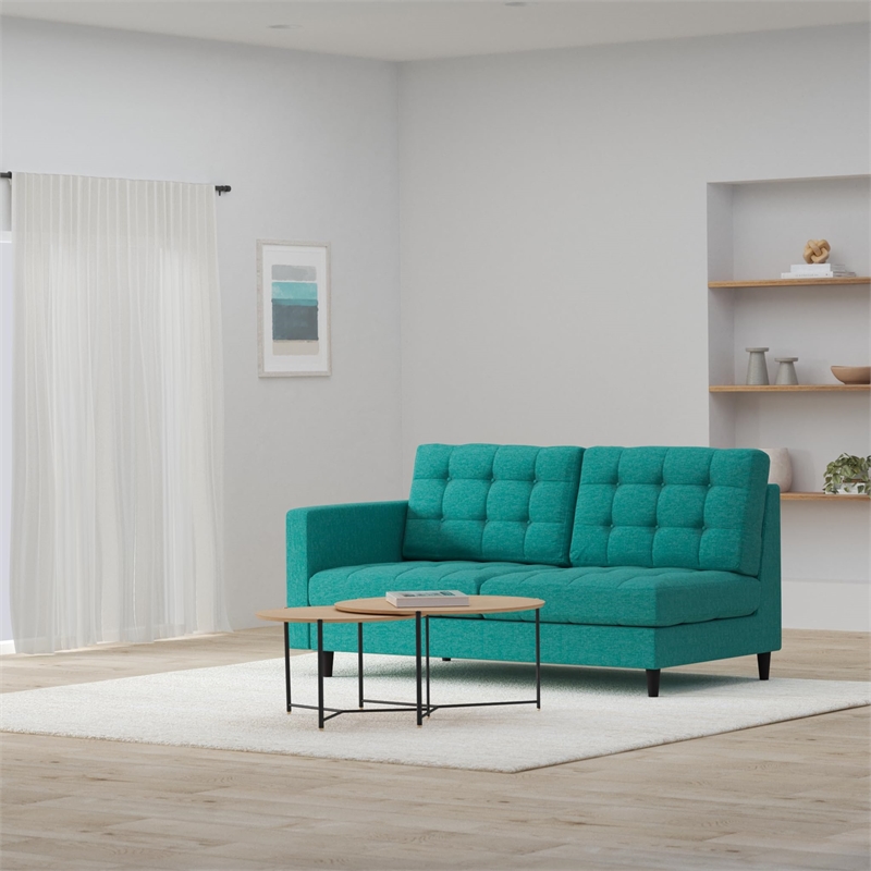 Pemberly Row Left-Facing Upholstered Polyester Fabric Loveseat in Teal Blue