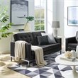 Pemberly Row Tufted Vegan Leather Stainless Steel Loveseat in Silver/Black