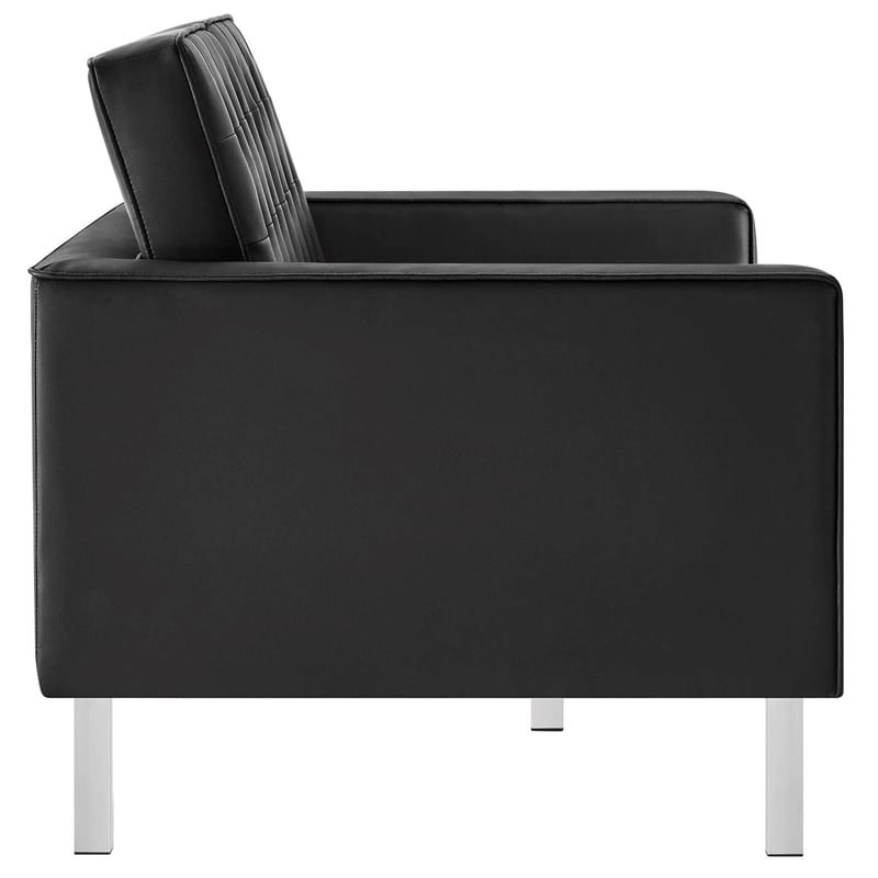 Pemberly Row Tufted Vegan Leather Stainless Steel Loveseat in Silver/Black