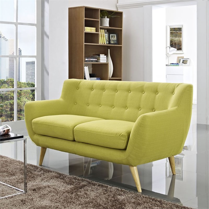 Pemberly Row Modern Upholstered Fabric Loveseat in Wheatgrass Green