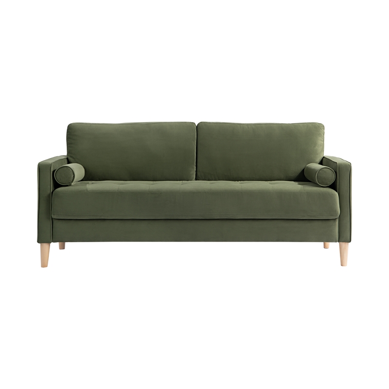 Pemberly Row Mid-Century Stationary Sofa in Olive Fabric Upholstery