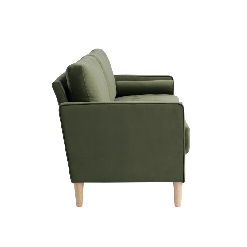 Pemberly Row Mid-Century Stationary Sofa in Olive Fabric Upholstery