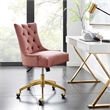 Pemberly Row Modern Velvet Swivel Office Chair in Gold & Dusty Rose Pink