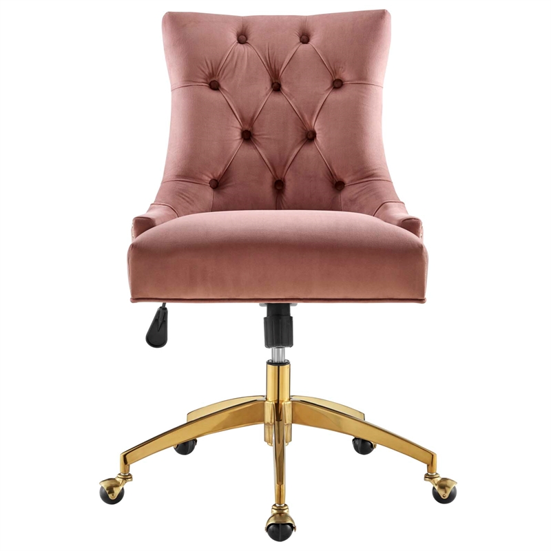 Pemberly Row Modern Velvet Swivel Office Chair in Gold & Dusty Rose Pink