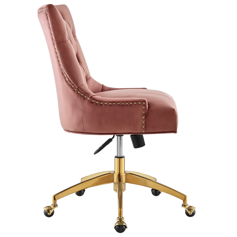 Pemberly Row Modern Velvet Swivel Office Chair in Gold & Dusty Rose Pink