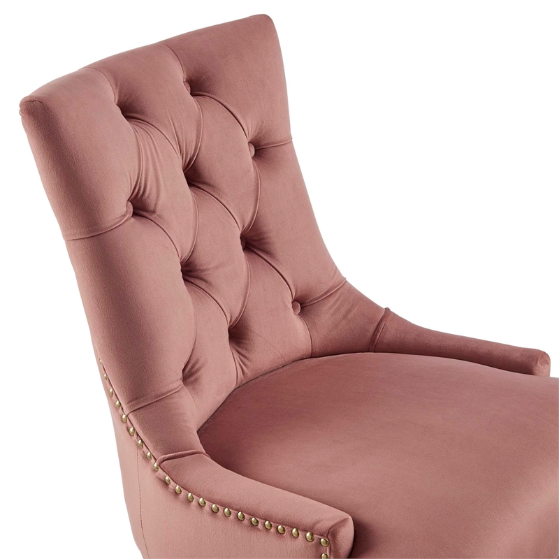 Pemberly Row Modern Velvet Swivel Office Chair in Gold & Dusty Rose Pink