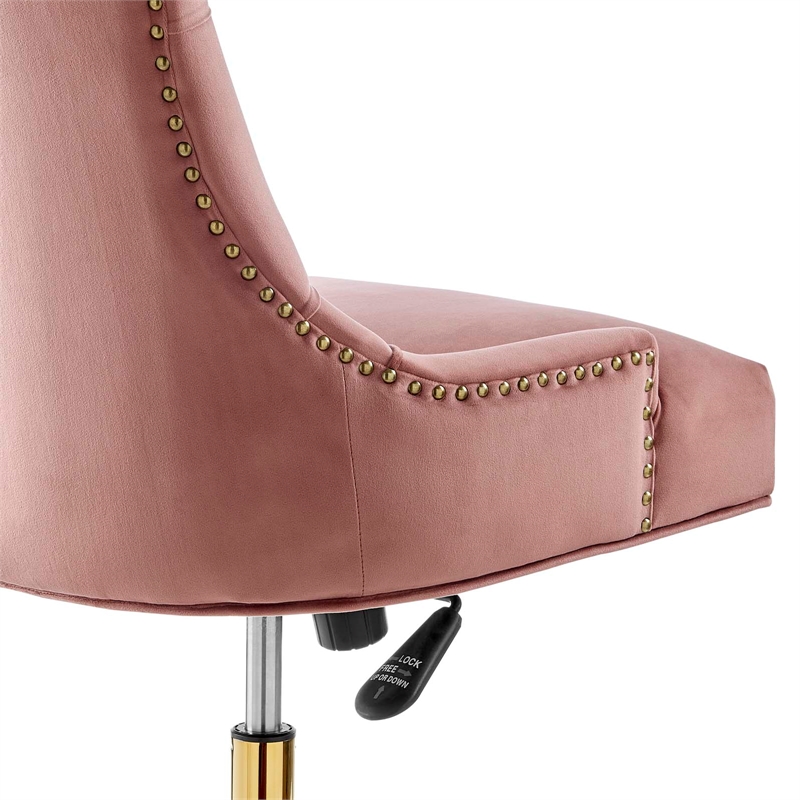 Pemberly Row Modern Velvet Swivel Office Chair in Gold & Dusty Rose Pink