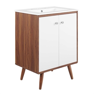 Pemberly Row 24.5&quot Modern Wood Bathroom Vanity in Walnut/White