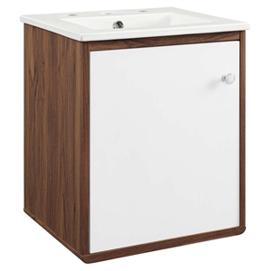 Pemberly Row 18&quot Wall-Mount Wood Bathroom Vanity in Walnut/White