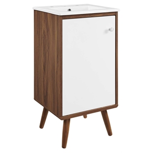 Pemberly Row 18&quot Wood Bathroom Vanity with 4 Legs in Walnut/White