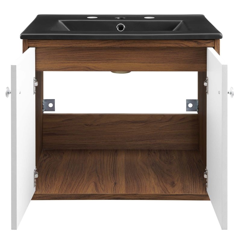 Pemberly Row Modern Wood Wall-Mount Bathroom Vanity in White/Walnut